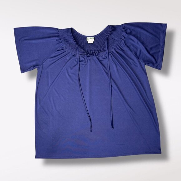 VTG Sara Morgan Blue Smocked Short Sleeve V-Neck Top Size Medium - Picture 8 of 8